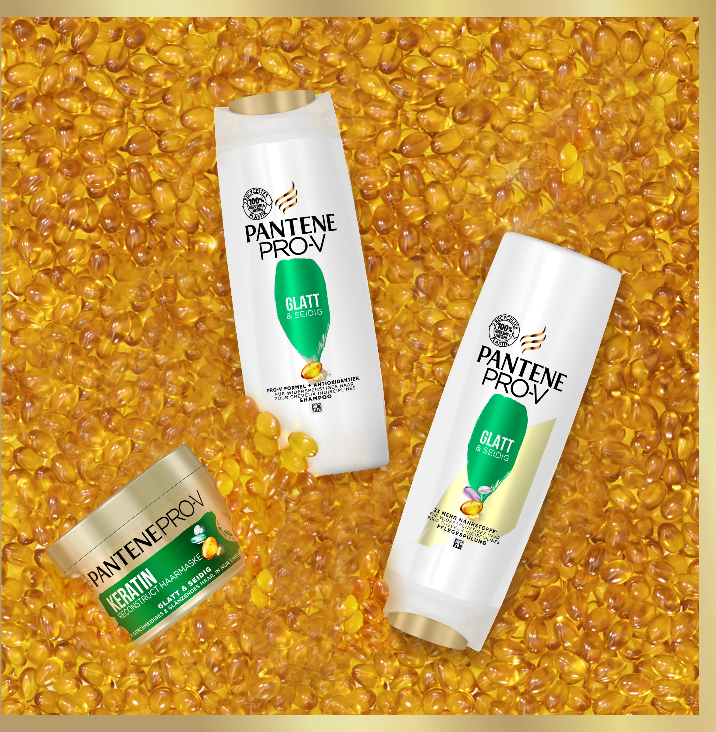 Pantene Pro-V Glatt & Seidig 3 In 1Shampoo, Pflegespülung & Kur 4 Pantene Pro-V Glatt & Seidig 3 In 1Shampoo, Pflegespülung & Kur – Bild 4