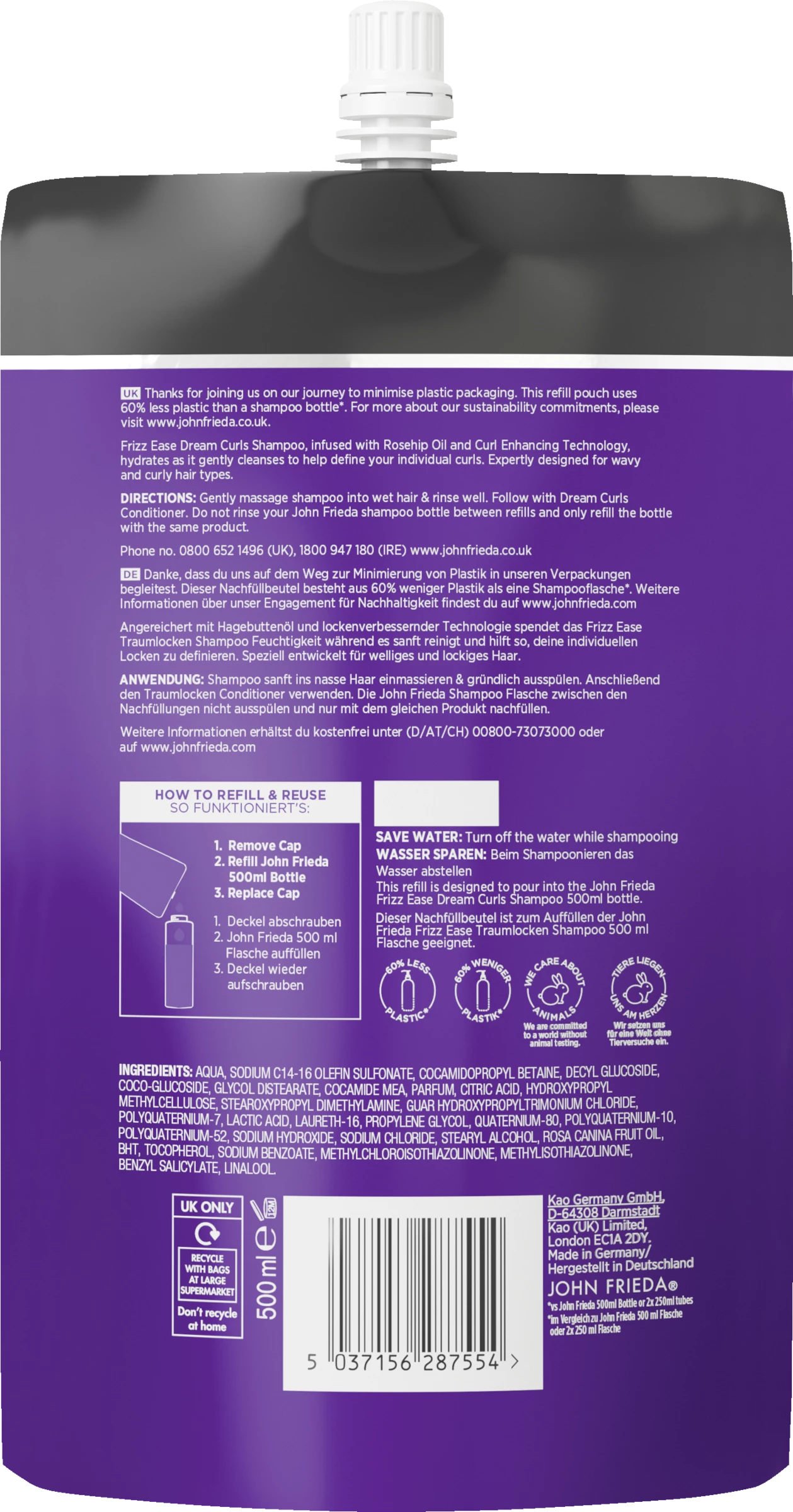 JOHN FRIEDA FRIZZ Ease Traumlocken Shampoo Nachfüllbeutel 2 JOHN FRIEDA FRIZZ Ease Traumlocken Shampoo Nachfüllbeutel – Bild 2