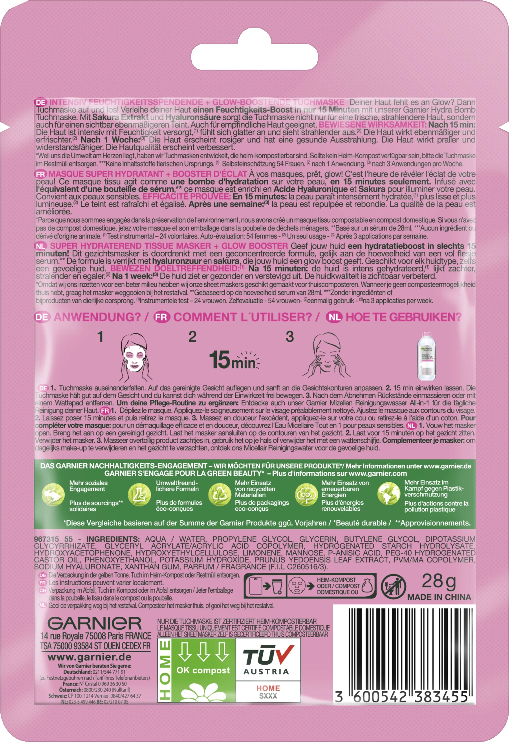 Garnier SkinActive Hydra Bomb Tuchmaske Sakura 2 Garnier SkinActive Hydra Bomb Tuchmaske Sakura – Bild 2