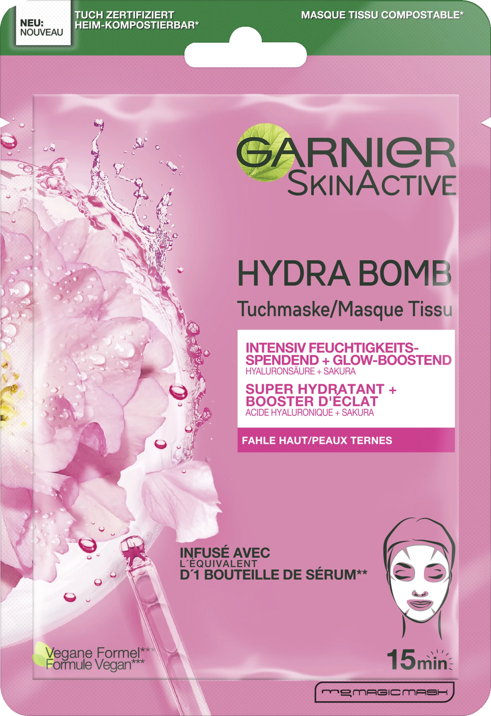 Garnier SkinActive Hydra Bomb Tuchmaske Sakura 1 Garnier SkinActive Hydra Bomb Tuchmaske Sakura