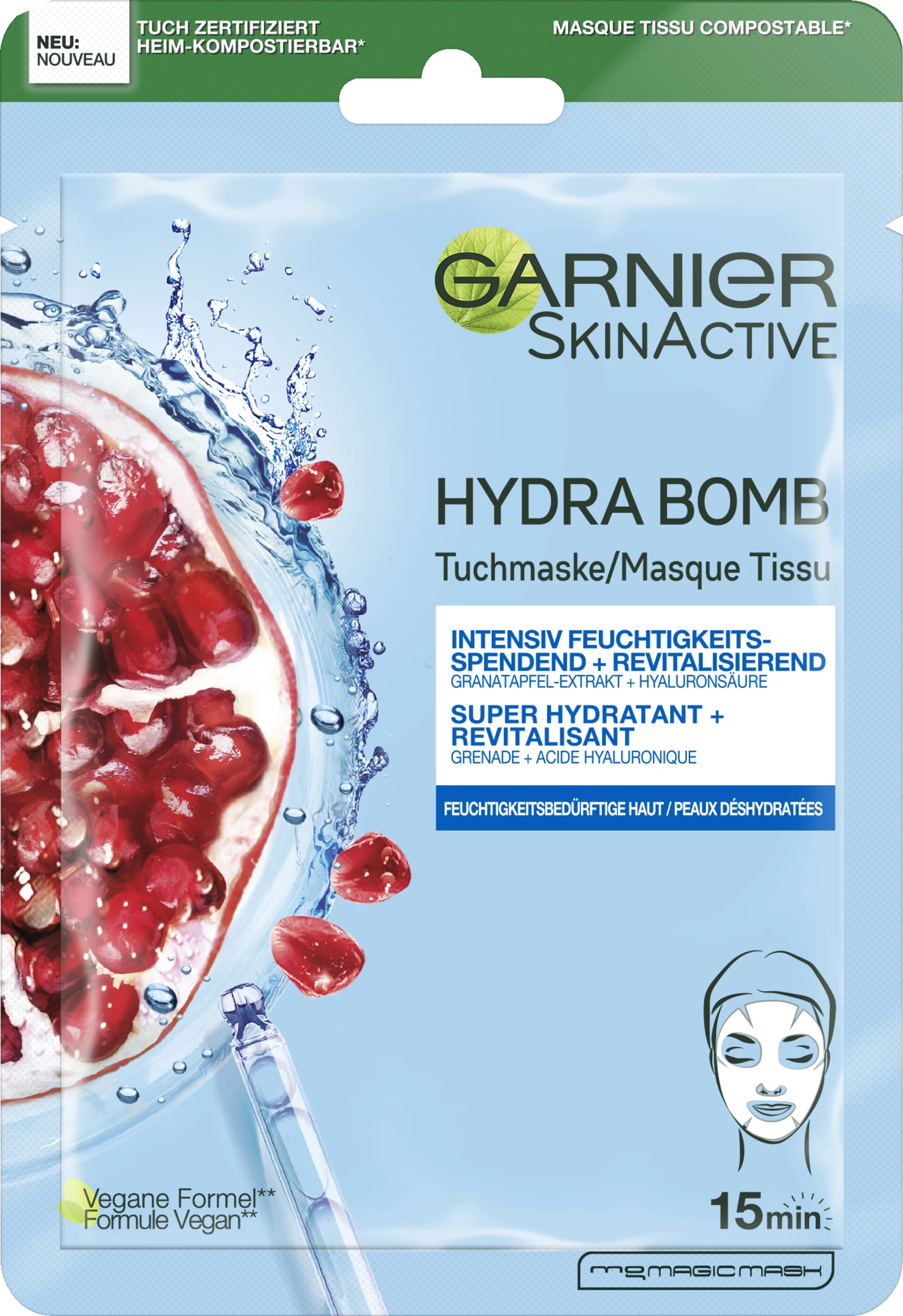 Garnier SkinActive Hydro Bomb Tuchmaske Intensiv Feuchtigkeitsspendend + Revitalisierend 1 Garnier SkinActive Hydro Bomb Tuchmaske Intensiv Feuchtigkeitsspendend + Revitalisierend