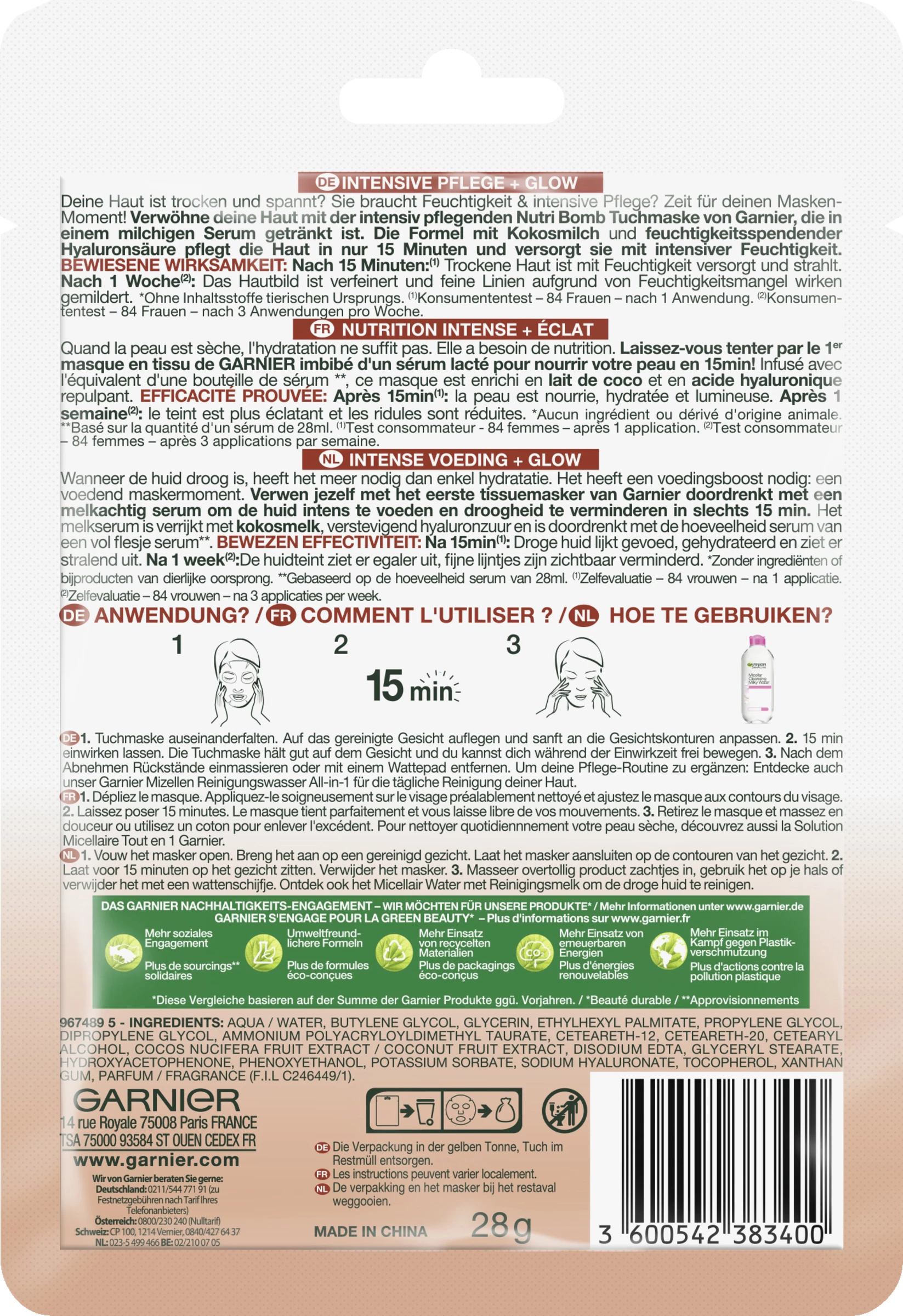 Garnier SkinActive Nutri Bomb Pflege-Milch-Tuchmaske Kokosmilch 2 Garnier SkinActive Nutri Bomb Pflege-Milch-Tuchmaske Kokosmilch – Bild 2