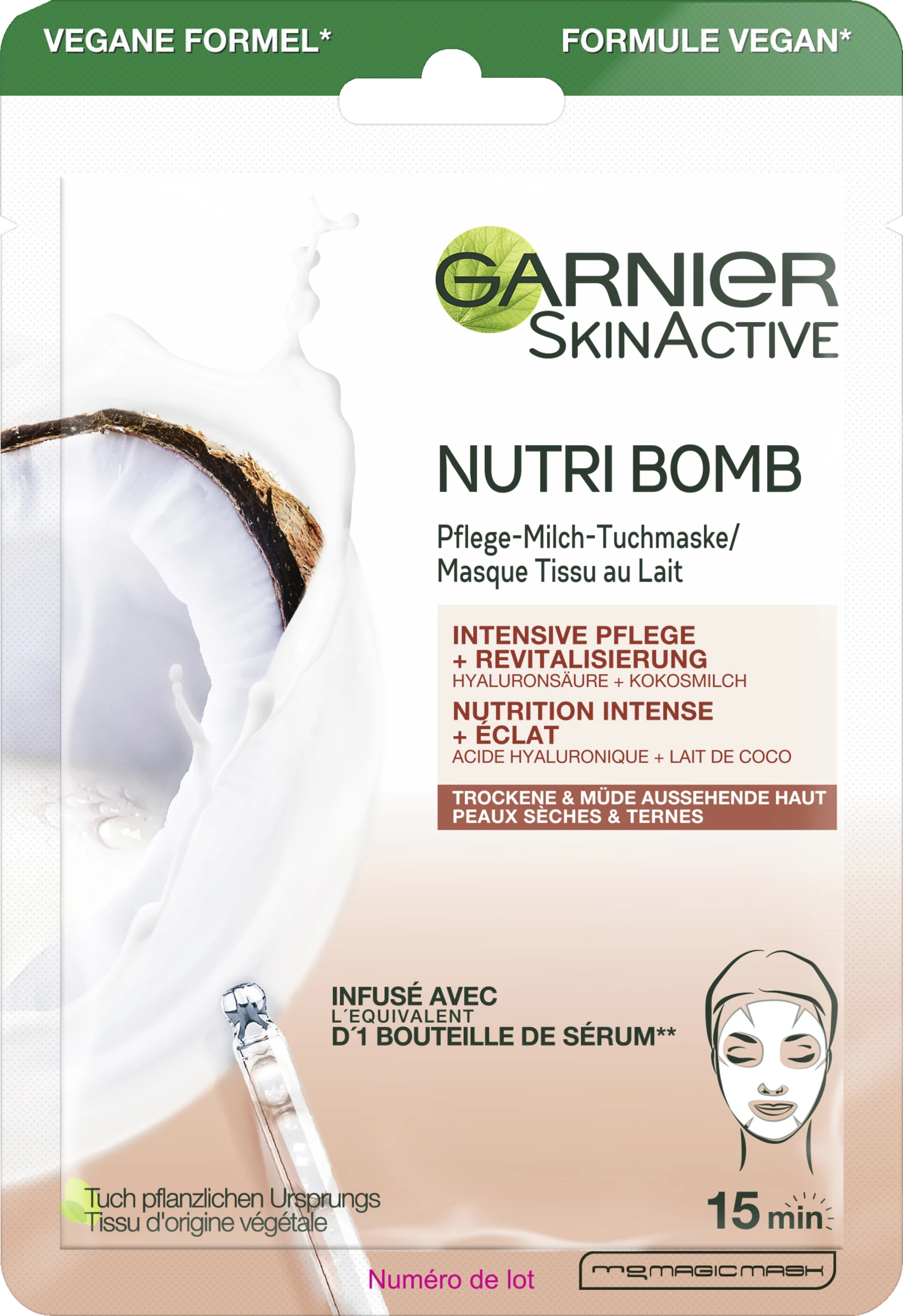 Garnier SkinActive Nutri Bomb Pflege-Milch-Tuchmaske Kokosmilch 1 Garnier SkinActive Nutri Bomb Pflege-Milch-Tuchmaske Kokosmilch
