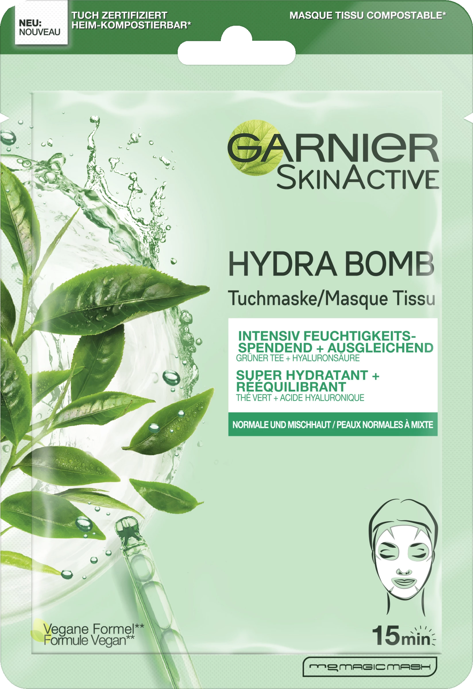 Garnier SkinActive Hydra Bomb Tuchmaske Grüner Tee 1 Garnier SkinActive Hydra Bomb Tuchmaske Grüner Tee