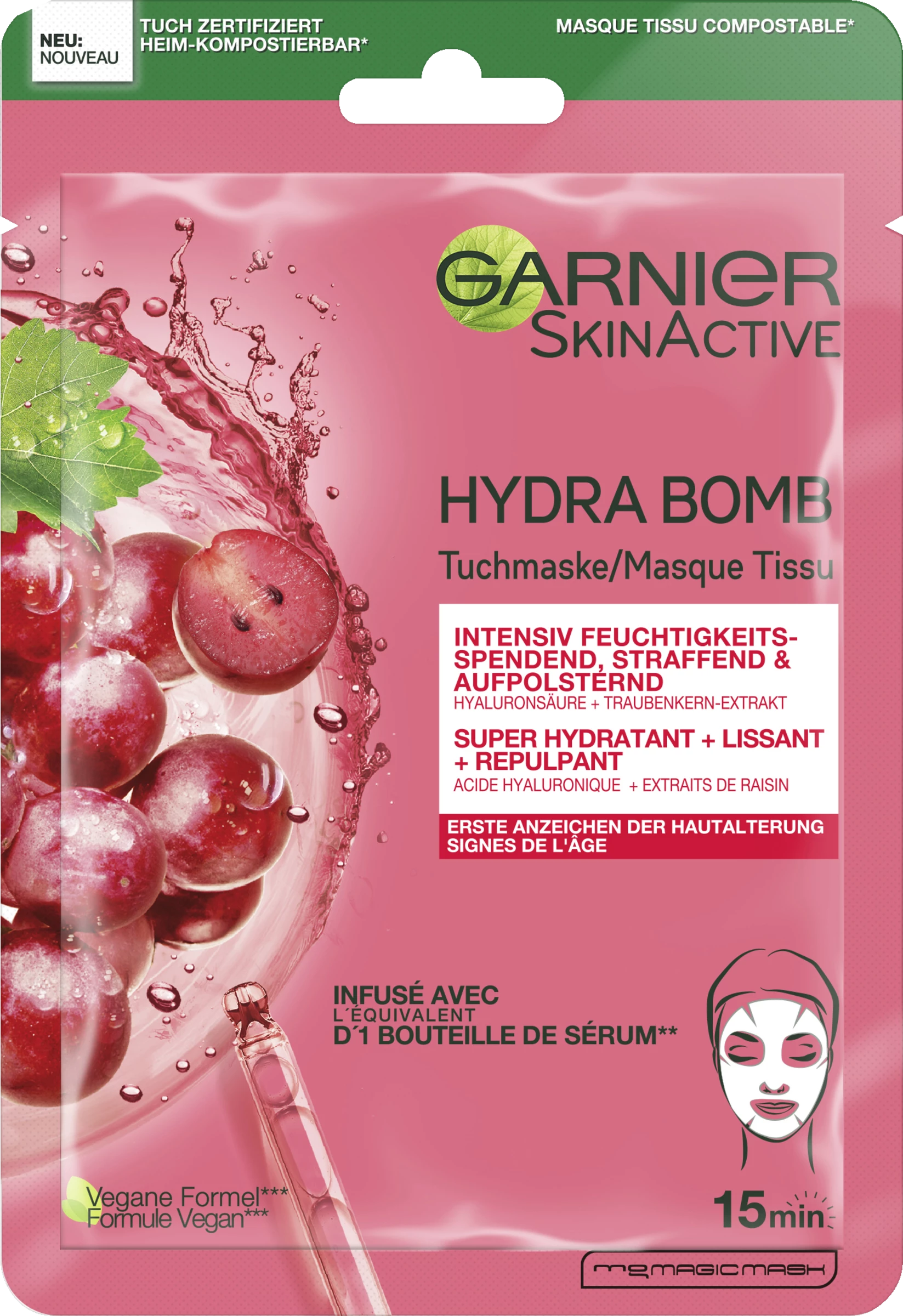 Garnier SkinActive Hydra Bomb Tuchmaske Traubenkern 1 Garnier SkinActive Hydra Bomb Tuchmaske Traubenkern