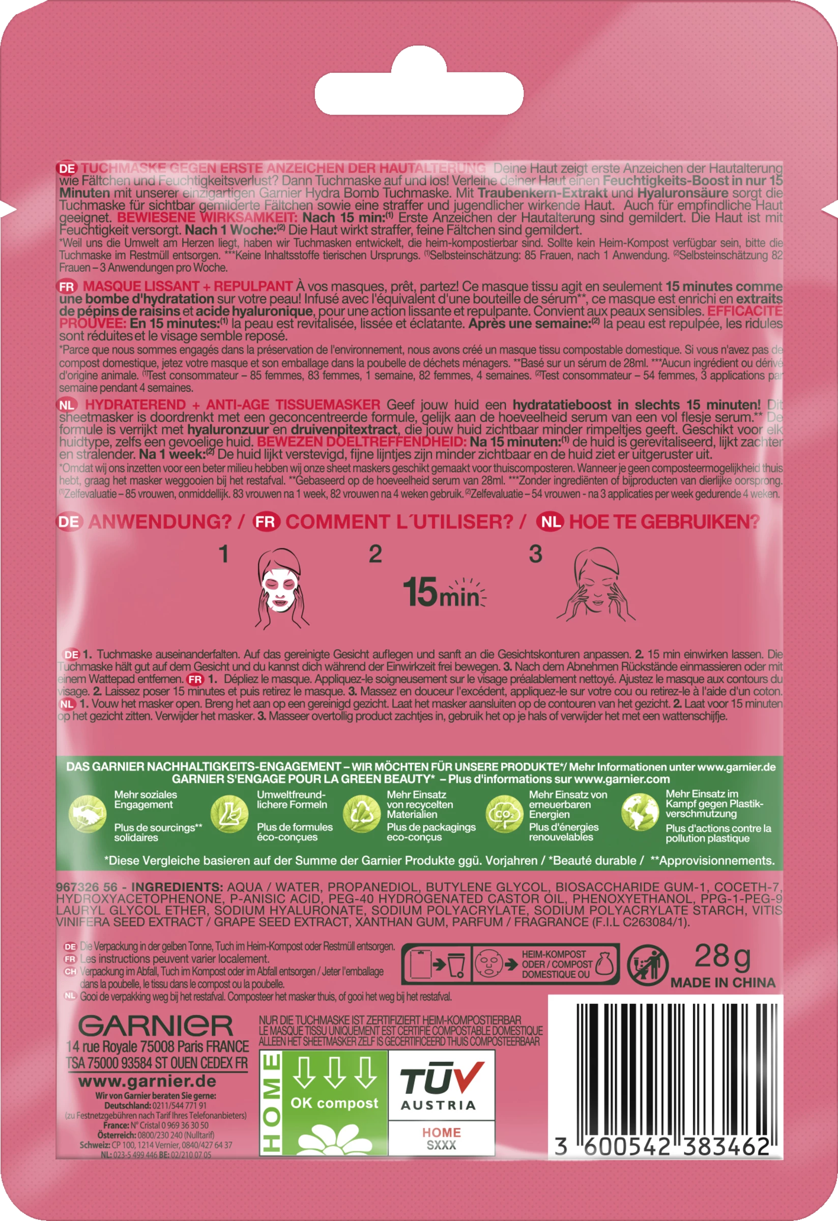 Garnier SkinActive Hydra Bomb Tuchmaske Traubenkern 2 Garnier SkinActive Hydra Bomb Tuchmaske Traubenkern – Bild 2