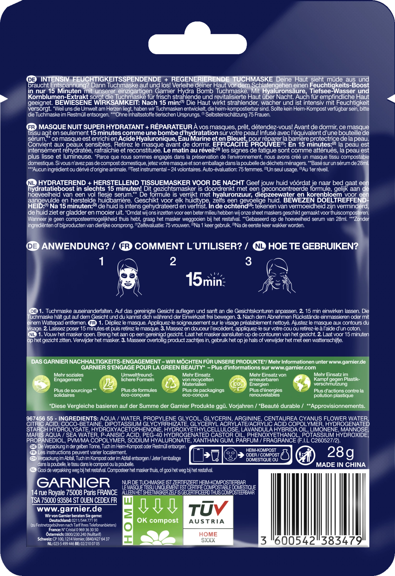 Garnier SkinActive Hydra Bomb Tuchmaske Nacht 2 Garnier SkinActive Hydra Bomb Tuchmaske Nacht – Bild 2