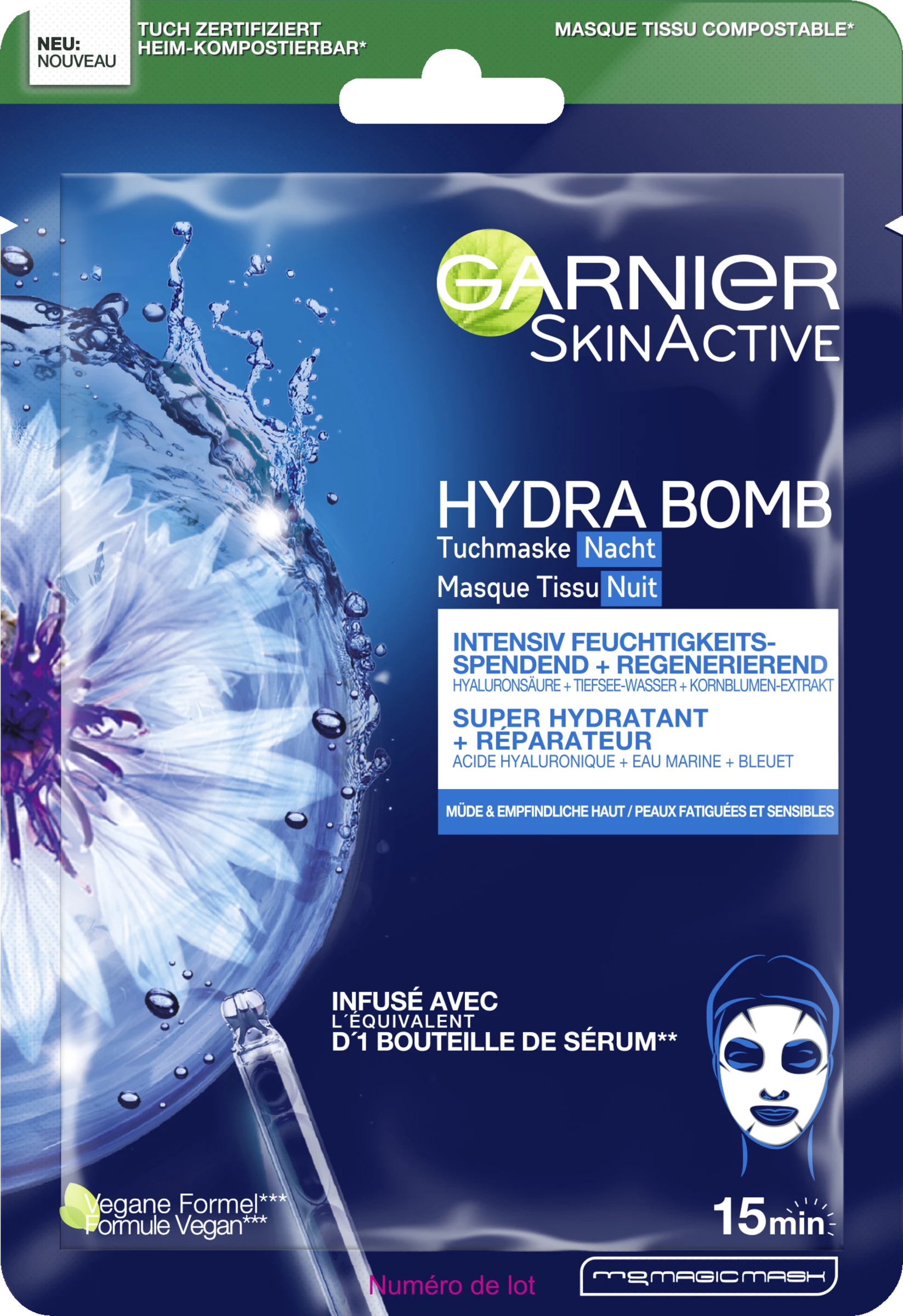 Garnier SkinActive Hydra Bomb Tuchmaske Nacht 1 Garnier SkinActive Hydra Bomb Tuchmaske Nacht