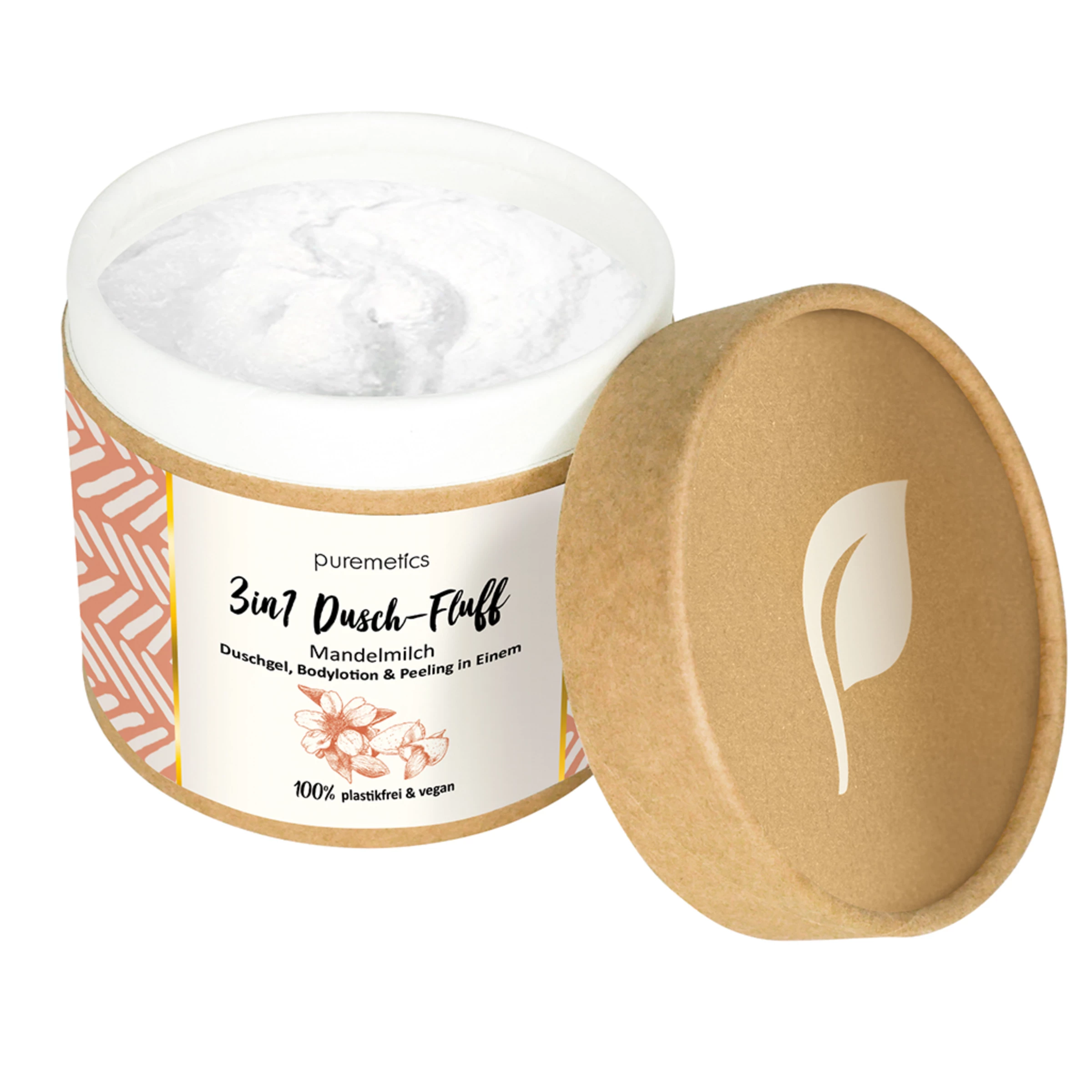 Puremetics 3in1 Dusch-Fluff Mandelmilch Mit Zuckerpeeling 2 Puremetics 3in1 Dusch-Fluff Mandelmilch Mit Zuckerpeeling – Bild 2