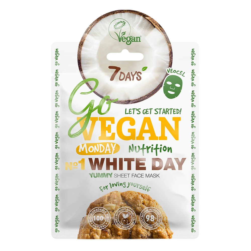 7DAYS Go VEGAN MONDAY WHITE DAY Tuchmaske 1 7DAYS Go VEGAN MONDAY WHITE DAY Tuchmaske