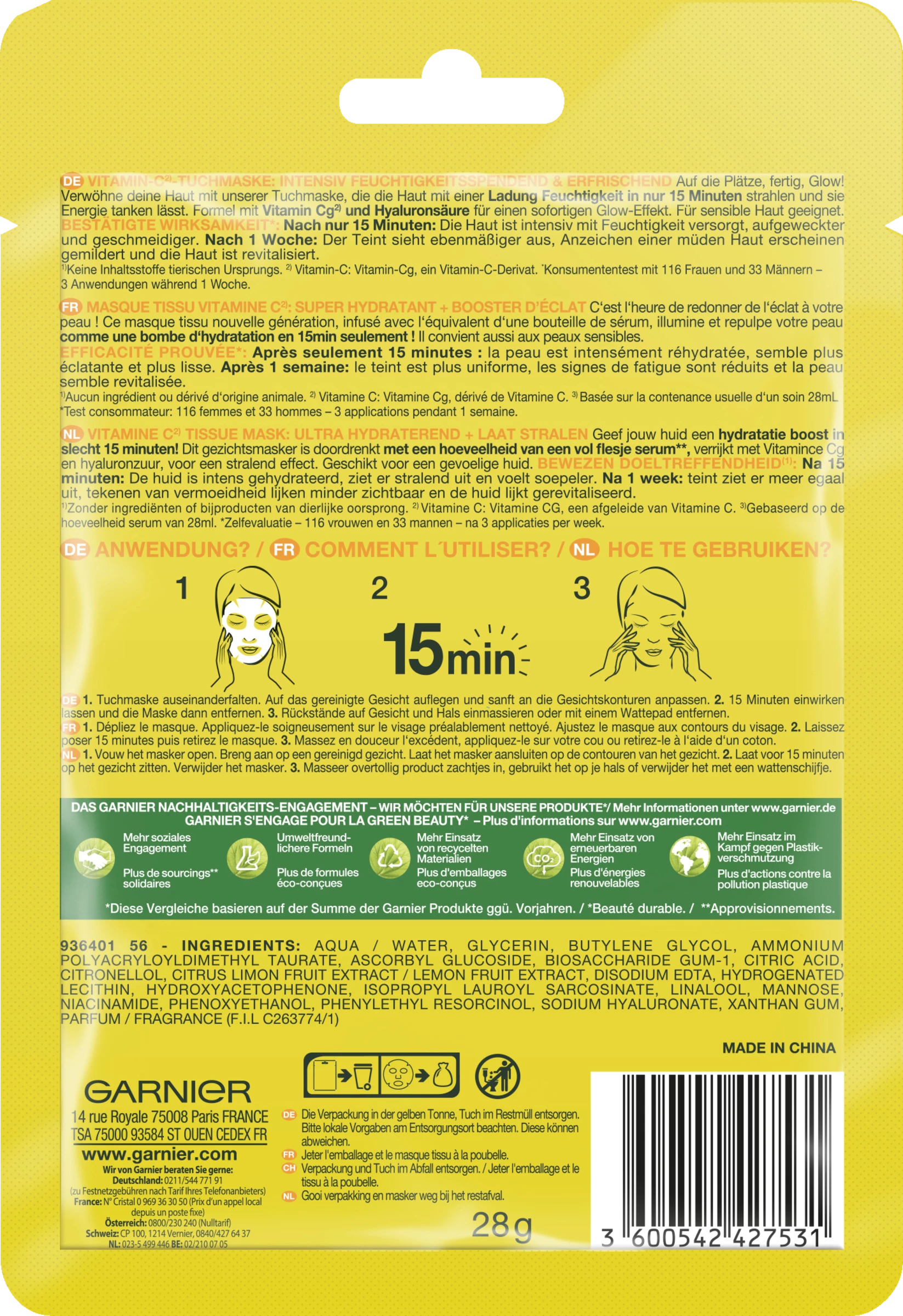 Garnier SkinActive Vitamin C Tuchmaske 2 Garnier SkinActive Vitamin C Tuchmaske – Bild 2