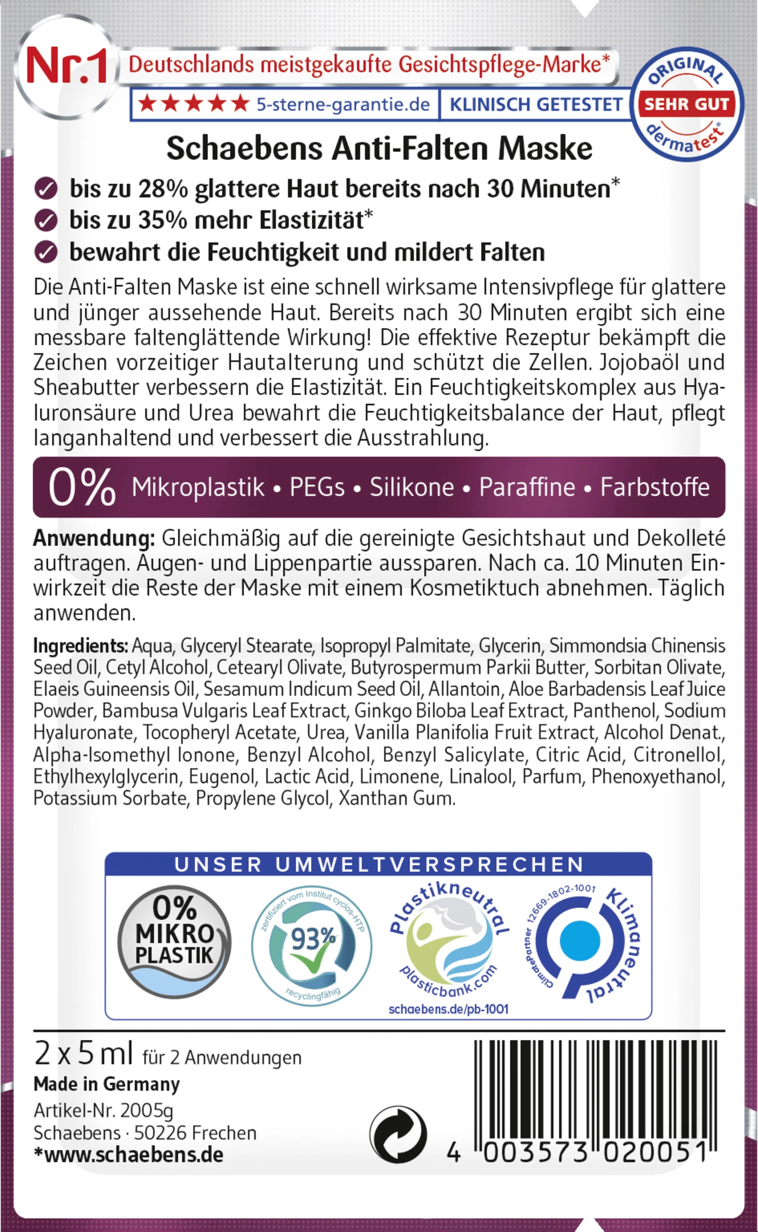 Schaebens Anti-Falten Maske 10er Beutel 2 Schaebens Anti-Falten Maske 10er Beutel – Bild 2