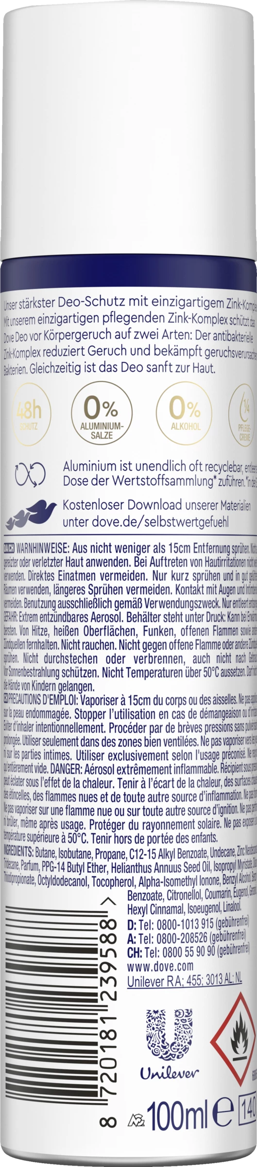 DOVE Deo Spray Original Mit Pflegendem Zink-Komplex 2 DOVE Deo Spray Original Mit Pflegendem Zink-Komplex – Bild 2