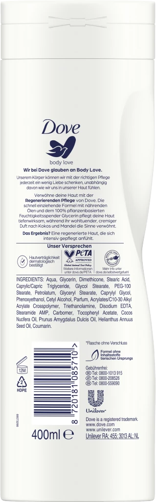 DOVE Body Love Regenerierendes Ritual Body Lotion Mit Kokos- Und Mandelduft 2 DOVE Body Love Regenerierendes Ritual Body Lotion Mit Kokos- Und Mandelduft – Bild 2