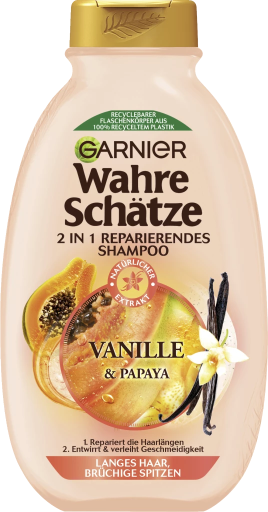 Garnier Wahre Schätze 2in1 Reparierendes Shampoo Vanille & Papaya 1 Garnier Wahre Schätze 2in1 Reparierendes Shampoo Vanille & Papaya