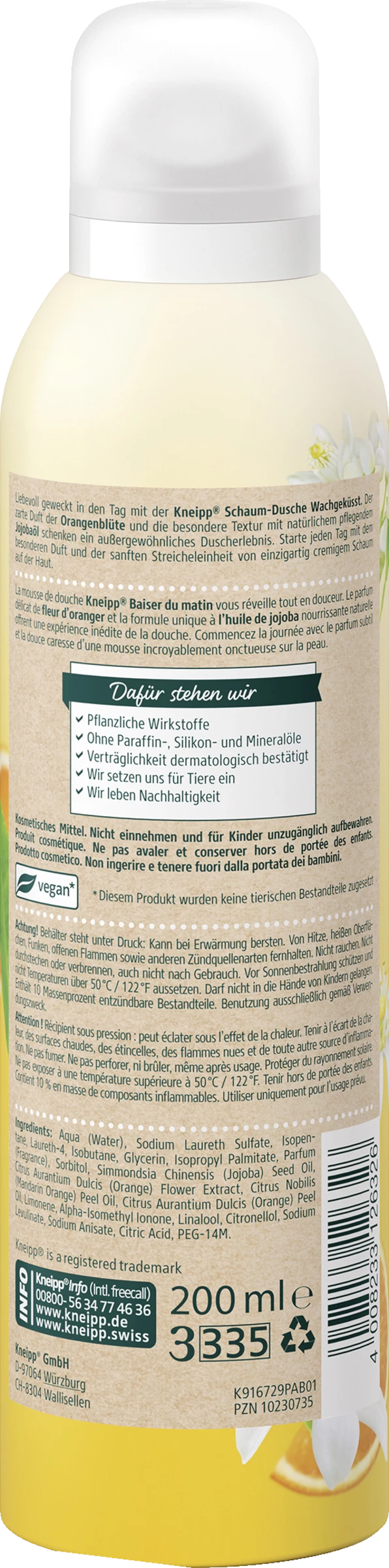 Kneipp Schaum-Dusche Wachgeküsst Orangenblüte - Jojobaöl 2 Kneipp Schaum-Dusche Wachgeküsst Orangenblüte - Jojobaöl – Bild 2