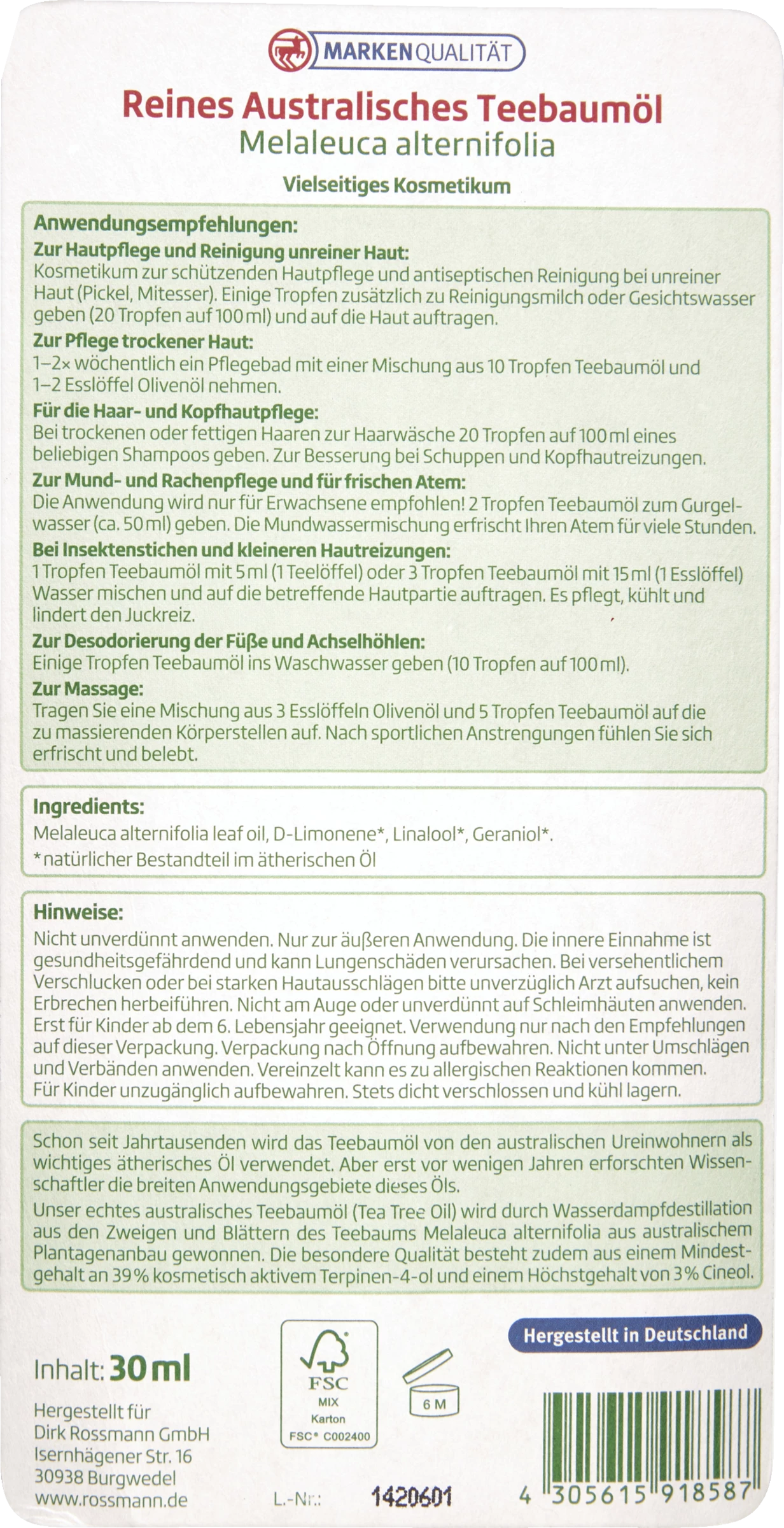 Altapharma Reines Australisches Teebaumöl 2 Altapharma Reines Australisches Teebaumöl – Bild 2