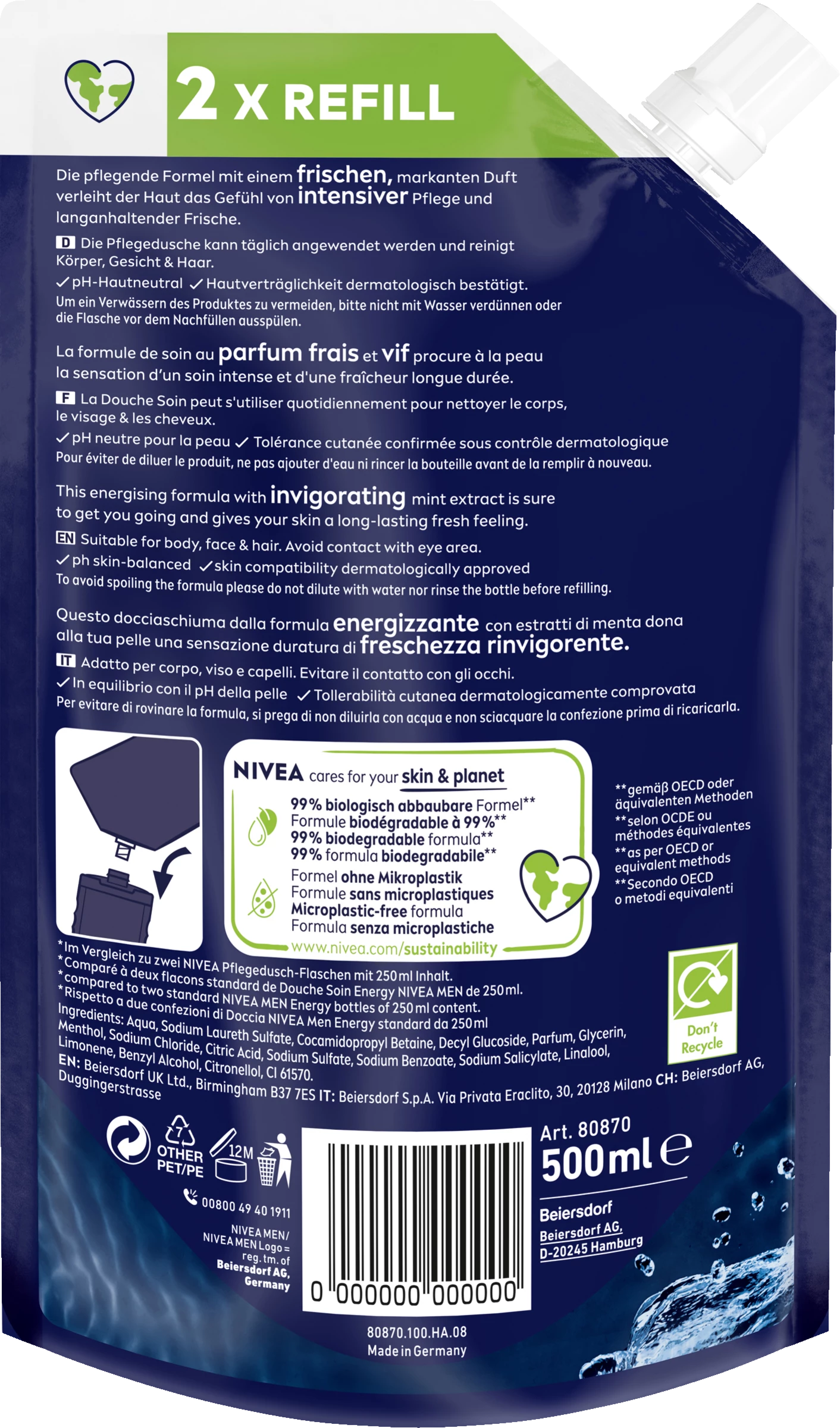 NIVEA MEN Duschgel Energy Nachfüllbeutel 2 NIVEA MEN Duschgel Energy Nachfüllbeutel – Bild 2