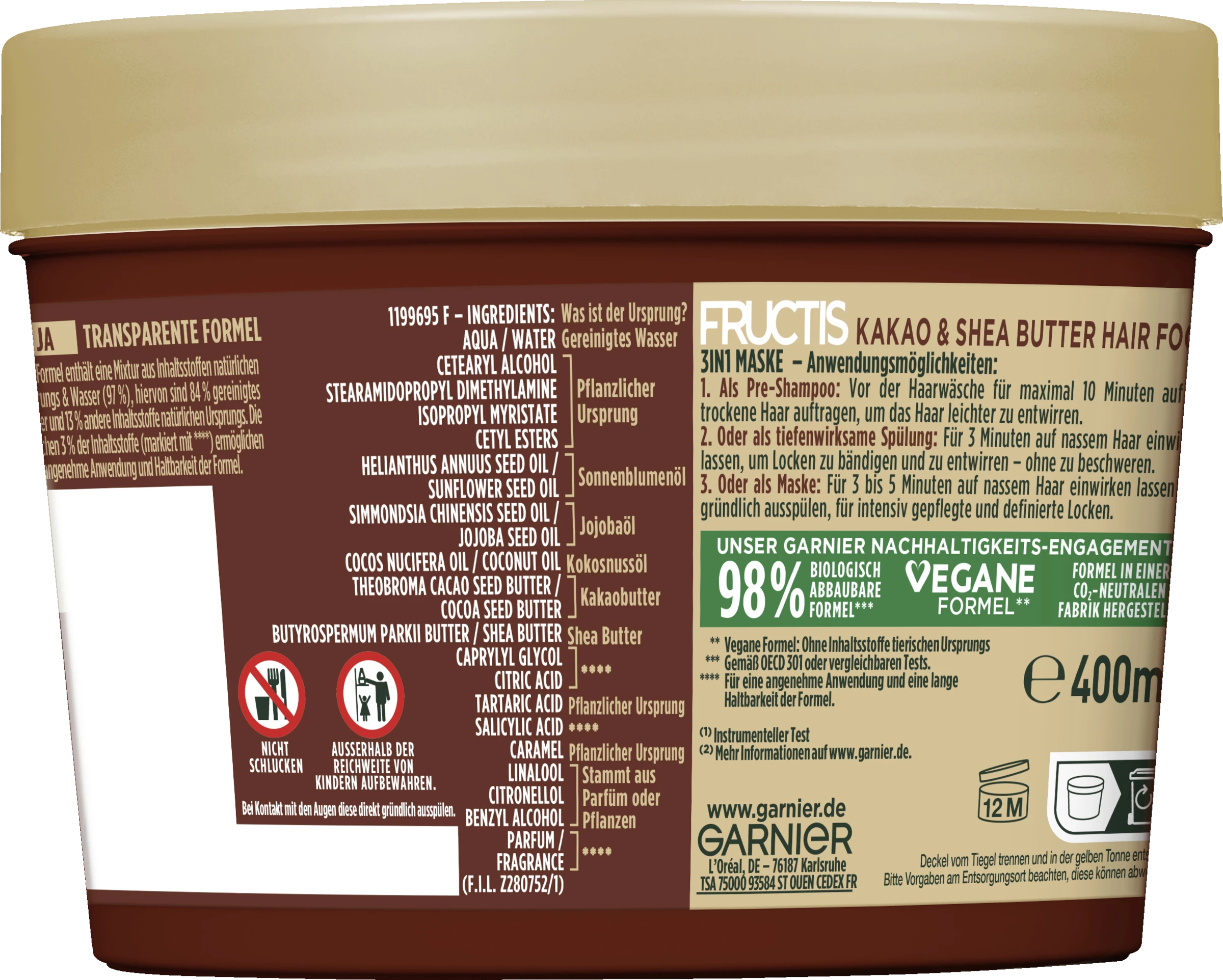 Garnier Fructis Definierendes Kakao Butter Hair Food 3in1 Maske 2 Garnier Fructis Definierendes Kakao Butter Hair Food 3in1 Maske – Bild 2