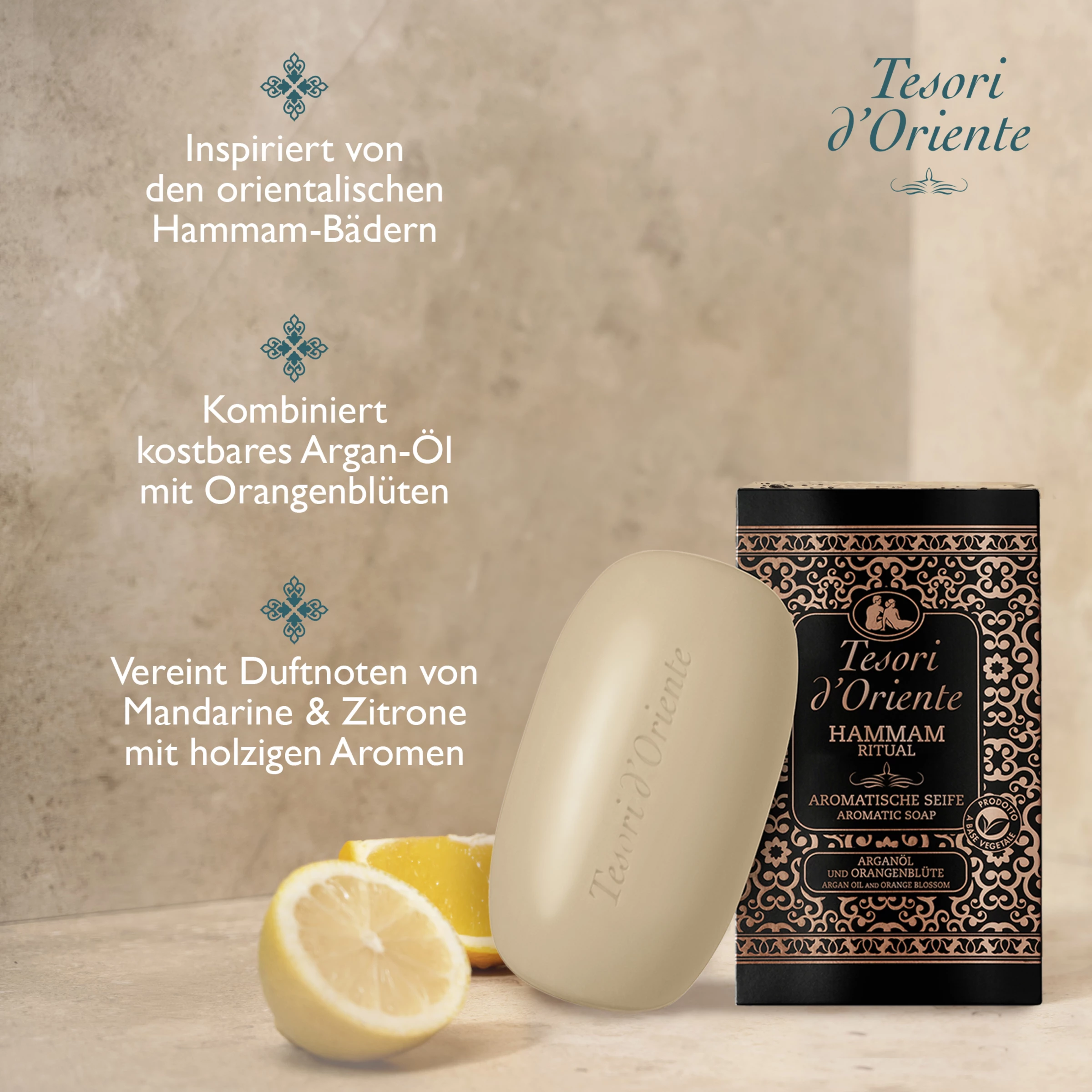 Tesori D'Oriente Aromatische Seife HAMMAM Arganöl & Orangenblüte 3 Tesori D'Oriente Aromatische Seife HAMMAM Arganöl & Orangenblüte – Bild 3